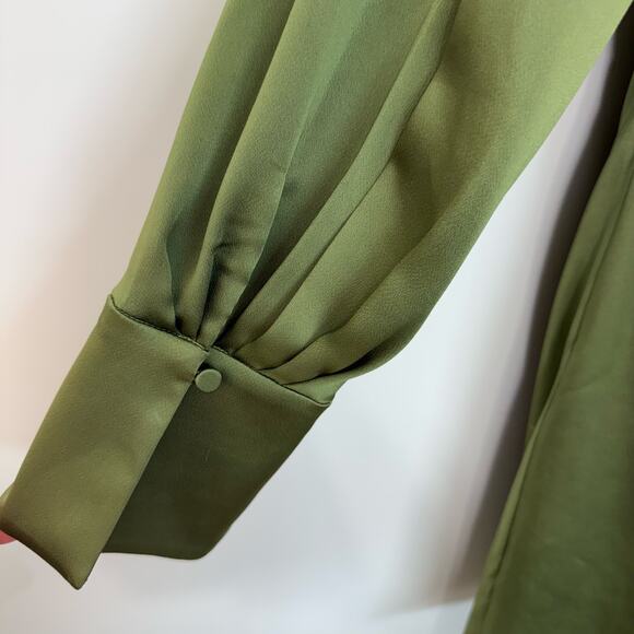 Jonathan Simkhai Talit Draped Mini Dress Dark Green Satin M - Picture 7 of 11